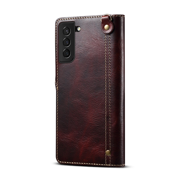 For Samsung Galaxy S23 FE 5G Denior Oil Wax Cowhide Magnetic Button Leather Phone Case(Dark Red) - Galaxy S23 FE 5G Cases by Denior | Online Shopping UK | buy2fix