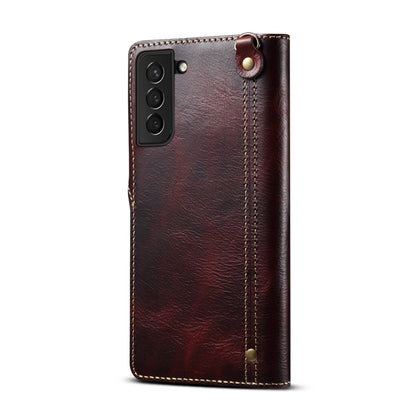For Samsung Galaxy S23 FE 5G Denior Oil Wax Cowhide Magnetic Button Leather Phone Case(Dark Red) - Galaxy S23 FE 5G Cases by Denior | Online Shopping UK | buy2fix