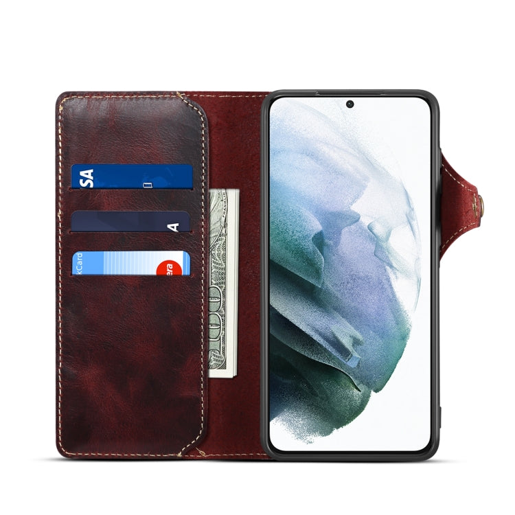 For Samsung Galaxy S23 FE 5G Denior Oil Wax Cowhide Magnetic Button Leather Phone Case(Dark Red) - Galaxy S23 FE 5G Cases by Denior | Online Shopping UK | buy2fix