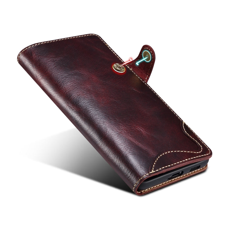 For Samsung Galaxy S23 FE 5G Denior Oil Wax Cowhide Magnetic Button Leather Phone Case(Dark Red) - Galaxy S23 FE 5G Cases by Denior | Online Shopping UK | buy2fix