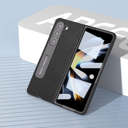 For Samsung Galaxy Z Fold5 Integrated Genuine Leather Luolai Series Phone Case with Holder(Black) - Galaxy Z Fold5 Cases by buy2fix | Online Shopping UK | buy2fix