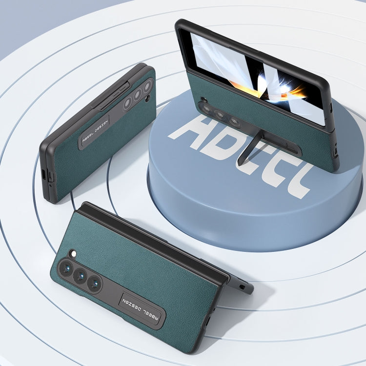 For Samsung Galaxy Z Fold5 Integrated Genuine Leather Luolai Series Phone Case with Holder(Dark Green) - Galaxy Z Fold5 Cases by buy2fix | Online Shopping UK | buy2fix