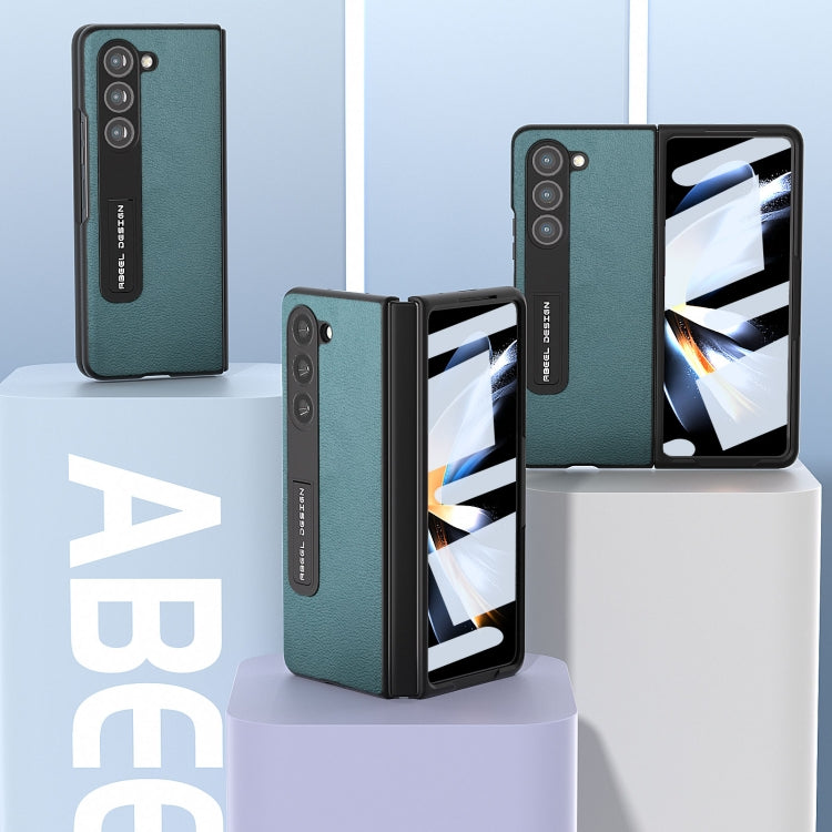 For Samsung Galaxy Z Fold5 Integrated Genuine Leather Luolai Series Phone Case with Holder(Dark Green) - Galaxy Z Fold5 Cases by buy2fix | Online Shopping UK | buy2fix