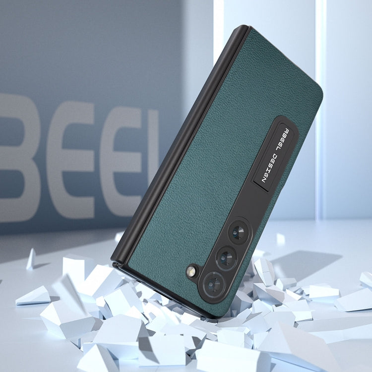 For Samsung Galaxy Z Fold5 Integrated Genuine Leather Luolai Series Phone Case with Holder(Dark Green) - Galaxy Z Fold5 Cases by buy2fix | Online Shopping UK | buy2fix