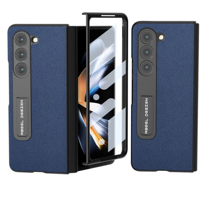 For Samsung Galaxy Z Fold5 Integrated Genuine Leather Luolai Series Phone Case with Holder(Dark Blue) - Galaxy Z Fold5 Cases by buy2fix | Online Shopping UK | buy2fix
