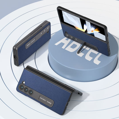 For Samsung Galaxy Z Fold5 Integrated Genuine Leather Luolai Series Phone Case with Holder(Dark Blue) - Galaxy Z Fold5 Cases by buy2fix | Online Shopping UK | buy2fix