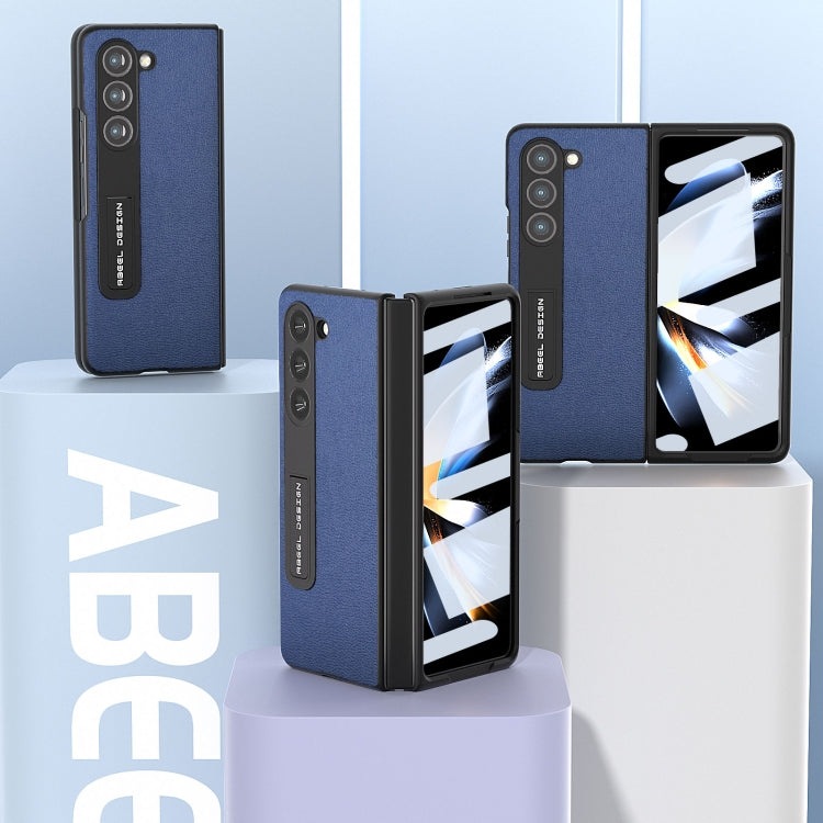 For Samsung Galaxy Z Fold5 Integrated Genuine Leather Luolai Series Phone Case with Holder(Dark Blue) - Galaxy Z Fold5 Cases by buy2fix | Online Shopping UK | buy2fix