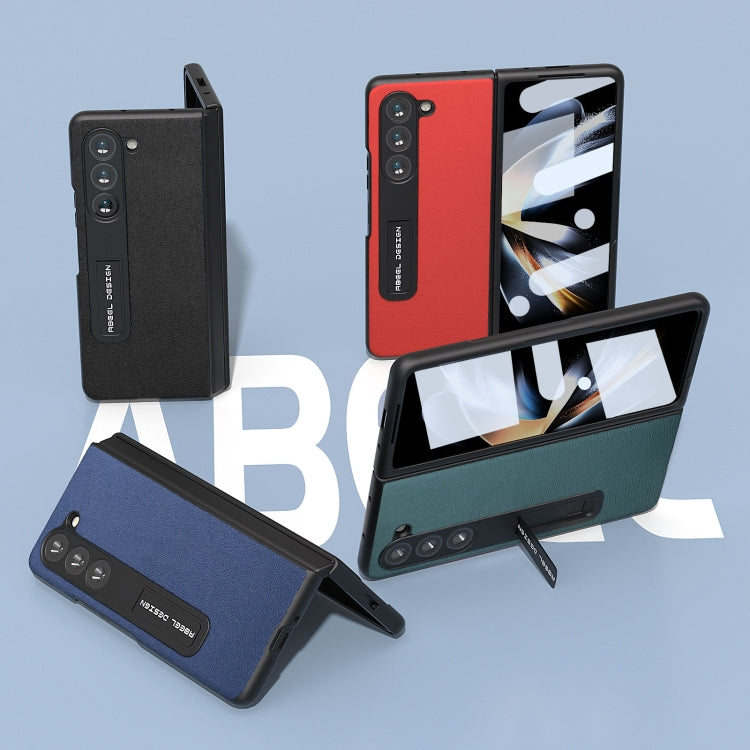 For Samsung Galaxy Z Fold5 Integrated Genuine Leather Luolai Series Phone Case with Holder(Dark Blue) - Galaxy Z Fold5 Cases by buy2fix | Online Shopping UK | buy2fix