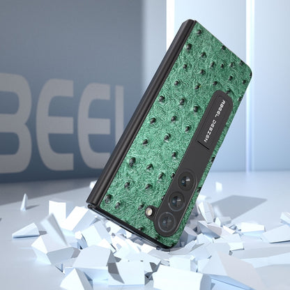 For Samsung Galaxy Z Fold5 Integrated Genuine Leather Ostrich Texture Phone Case with Holder(Green) - Galaxy Z Fold5 Cases by buy2fix | Online Shopping UK | buy2fix
