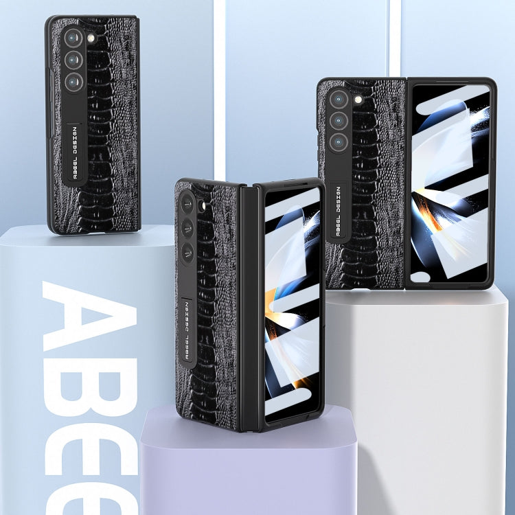 For Samsung Galaxy Z Fold5 Integrated  Genuine Leather Weilai Series Phone Case with Holder(Black) - Galaxy Z Fold5 Cases by buy2fix | Online Shopping UK | buy2fix