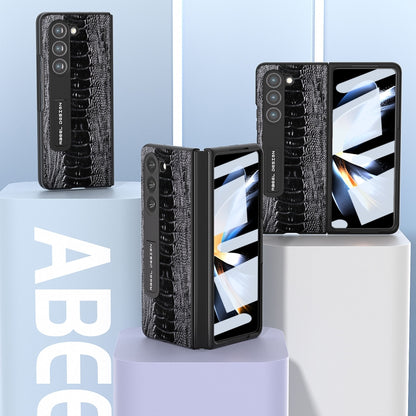 For Samsung Galaxy Z Fold5 Integrated  Genuine Leather Weilai Series Phone Case with Holder(Black) - Galaxy Z Fold5 Cases by buy2fix | Online Shopping UK | buy2fix