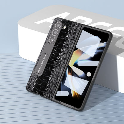 For Samsung Galaxy Z Fold5 Integrated  Genuine Leather Weilai Series Phone Case with Holder(Black) - Galaxy Z Fold5 Cases by buy2fix | Online Shopping UK | buy2fix