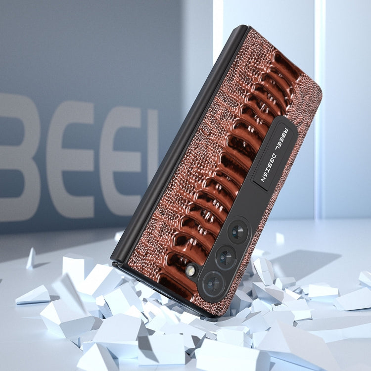 For Samsung Galaxy Z Fold5 Integrated  Genuine Leather Weilai Series Phone Case with Holder(Coffee) - Galaxy Z Fold5 Cases by buy2fix | Online Shopping UK | buy2fix