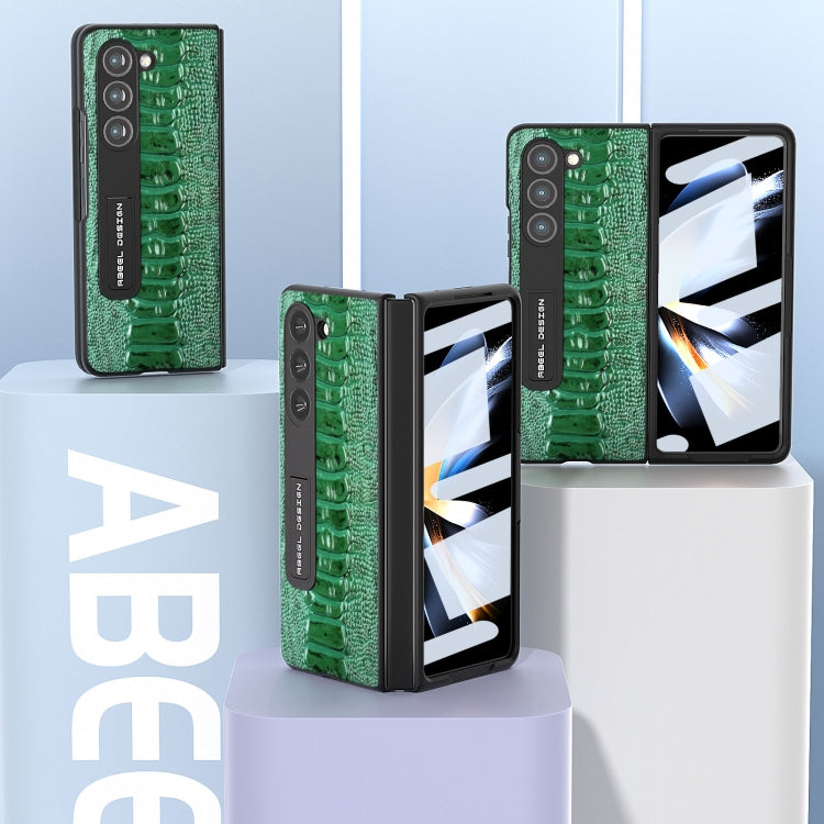 For Samsung Galaxy Z Fold5 Integrated  Genuine Leather Weilai Series Phone Case with Holder(Green) - Galaxy Z Fold5 Cases by buy2fix | Online Shopping UK | buy2fix