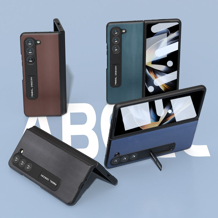 For Samsung Galaxy Z Fold5 Integrated Genuine Leather Xiaoya Series Phone Case with Holder(Black) - Galaxy Z Fold5 Cases by buy2fix | Online Shopping UK | buy2fix