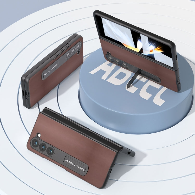 For Samsung Galaxy Z Fold5 Integrated Genuine Leather Xiaoya Series Phone Case with Holder(Coffee) - Galaxy Z Fold5 Cases by buy2fix | Online Shopping UK | buy2fix