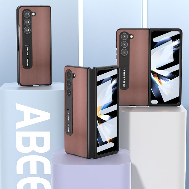 For Samsung Galaxy Z Fold5 Integrated Genuine Leather Xiaoya Series Phone Case with Holder(Coffee) - Galaxy Z Fold5 Cases by buy2fix | Online Shopping UK | buy2fix