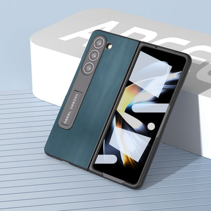 For Samsung Galaxy Z Fold5 Integrated Genuine Leather Xiaoya Series Phone Case with Holder(Dark Green) - Galaxy Z Fold5 Cases by buy2fix | Online Shopping UK | buy2fix