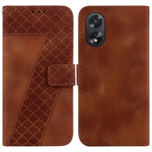 For OPPO A38 4G / A18 Seven-shaped Embossed Leather Phone Case(Brown) - OPPO Cases by buy2fix | Online Shopping UK | buy2fix