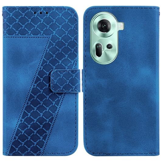For OPPO Reno11 Global Seven-shaped Embossed Leather Phone Case(Blue) - OPPO Cases by buy2fix | Online Shopping UK | buy2fix