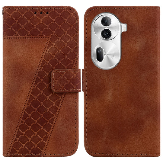 For OPPO Reno11 Pro 5G Global Seven-shaped Embossed Leather Phone Case(Brown)