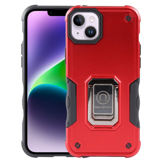 For iPhone 15 Plus Non-slip Shockproof Armor Phone Case with Ring Holder(Red) - iPhone 15 Plus Cases by buy2fix | Online Shopping UK | buy2fix