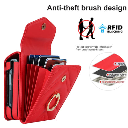 For Samsung Galaxy Z Flip5 V-shaped RFID Card Slot Phone Case with Ring Holder(Red) - Galaxy Z Flip5 Cases by buy2fix | Online Shopping UK | buy2fix