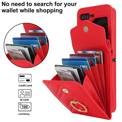 For Samsung Galaxy Z Flip5 V-shaped RFID Card Slot Phone Case with Ring Holder(Red) - Galaxy Z Flip5 Cases by buy2fix | Online Shopping UK | buy2fix
