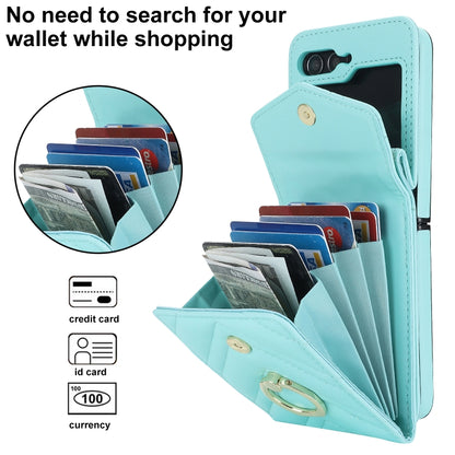 For Samsung Galaxy Z Flip5 V-shaped RFID Card Slot Phone Case with Ring Holder(Green) - Galaxy Z Flip5 Cases by buy2fix | Online Shopping UK | buy2fix