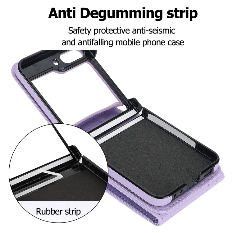 For Samsung Galaxy Z Flip5 V-shaped RFID Card Slot Phone Case with Ring Holder(Purple) - Galaxy Z Flip5 Cases by buy2fix | Online Shopping UK | buy2fix