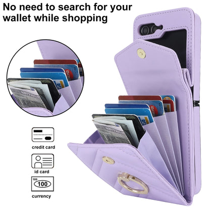 For Samsung Galaxy Z Flip5 V-shaped RFID Card Slot Phone Case with Ring Holder(Purple) - Galaxy Z Flip5 Cases by buy2fix | Online Shopping UK | buy2fix