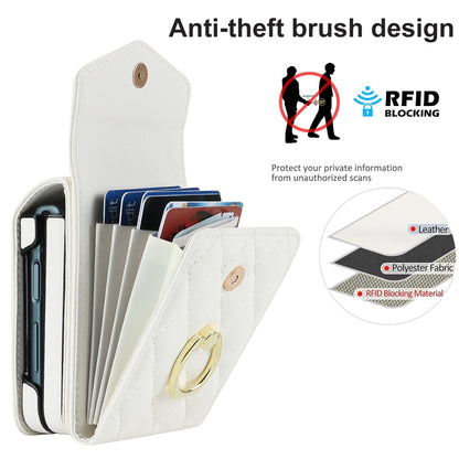 For Samsung Galaxy Z Flip5 Diamond Lattice RFID Card Slot Phone Case with Ring Holder(White) - Galaxy Z Flip5 Cases by buy2fix | Online Shopping UK | buy2fix