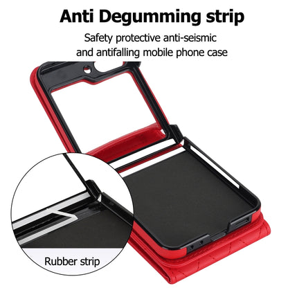 For Samsung Galaxy Z Flip5 Diamond Lattice RFID Card Slot Phone Case with Ring Holder(Red) - Galaxy Z Flip5 Cases by buy2fix | Online Shopping UK | buy2fix