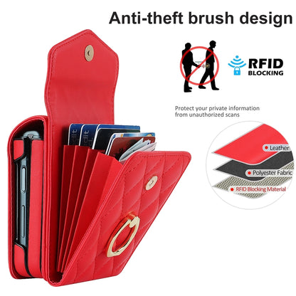 For Samsung Galaxy Z Flip5 Diamond Lattice RFID Card Slot Phone Case with Ring Holder(Red) - Galaxy Z Flip5 Cases by buy2fix | Online Shopping UK | buy2fix