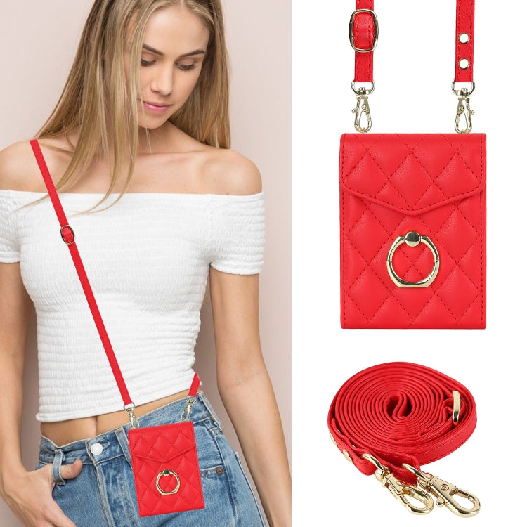 For Samsung Galaxy Z Flip5 Diamond Lattice RFID Card Slot Phone Case with Ring Holder(Red) - Galaxy Z Flip5 Cases by buy2fix | Online Shopping UK | buy2fix