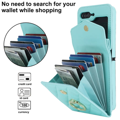 For Samsung Galaxy Z Flip5 Diamond Lattice RFID Card Slot Phone Case with Ring Holder(Green) - Galaxy Z Flip5 Cases by buy2fix | Online Shopping UK | buy2fix