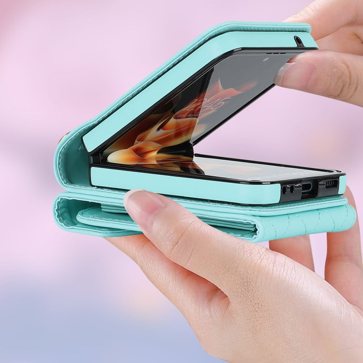 For Samsung Galaxy Z Flip5 Diamond Lattice RFID Card Slot Phone Case with Ring Holder(Green) - Galaxy Z Flip5 Cases by buy2fix | Online Shopping UK | buy2fix