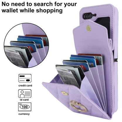 For Samsung Galaxy Z Flip5 Diamond Lattice RFID Card Slot Phone Case with Ring Holder(Purple) - Galaxy Z Flip5 Cases by buy2fix | Online Shopping UK | buy2fix