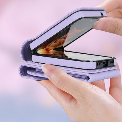 For Samsung Galaxy Z Flip5 Diamond Lattice RFID Card Slot Phone Case with Ring Holder(Purple) - Galaxy Z Flip5 Cases by buy2fix | Online Shopping UK | buy2fix