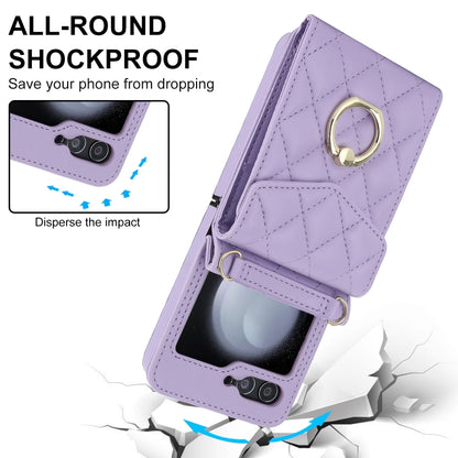 For Samsung Galaxy Z Flip6 / Flip7 FE Diamond Lattice RFID Card Slot Phone Case with Ring Holder(Purple) - Galaxy Z Flip6 5G Cases by buy2fix | Online Shopping UK | buy2fix