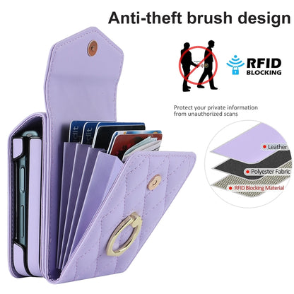 For Samsung Galaxy Z Flip6 / Flip7 FE Diamond Lattice RFID Card Slot Phone Case with Ring Holder(Purple) - Galaxy Z Flip6 5G Cases by buy2fix | Online Shopping UK | buy2fix
