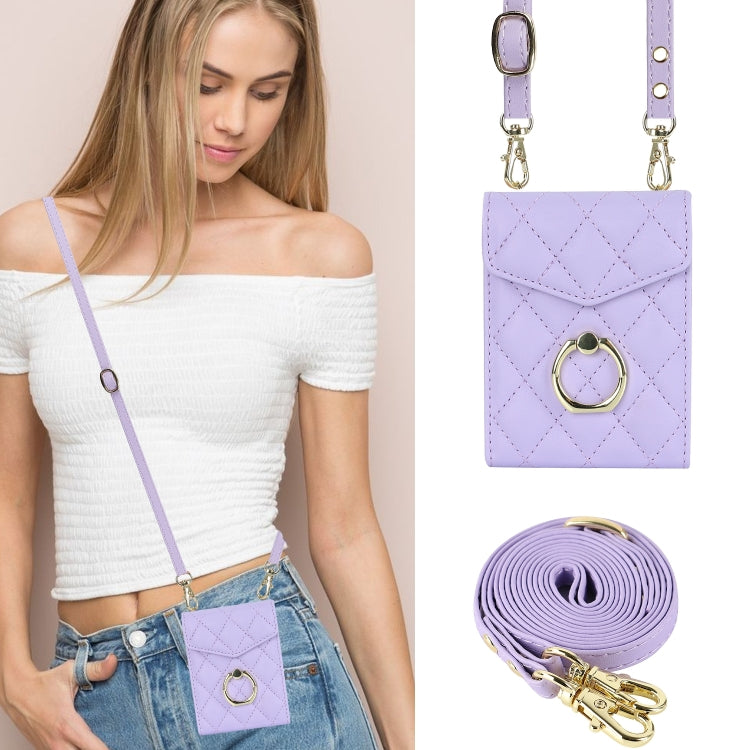 For Samsung Galaxy Z Flip6 / Flip7 FE Diamond Lattice RFID Card Slot Phone Case with Ring Holder(Purple) - Galaxy Z Flip6 5G Cases by buy2fix | Online Shopping UK | buy2fix