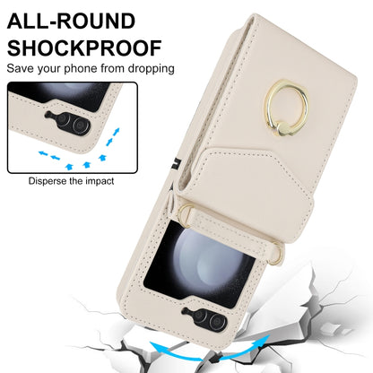 For Samsung Galaxy Z Flip5 Litchi Texture RFID Card Slot Phone Case with Ring Holder(White) - Galaxy Z Flip5 Cases by buy2fix | Online Shopping UK | buy2fix