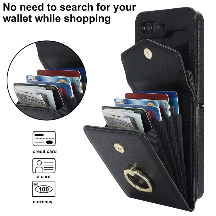 For Samsung Galaxy Z Flip5 Litchi Texture RFID Card Slot Phone Case with Ring Holder(Black) - Galaxy Z Flip5 Cases by buy2fix | Online Shopping UK | buy2fix
