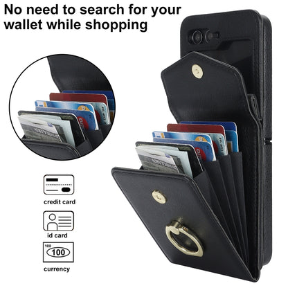 For Samsung Galaxy Z Flip5 Litchi Texture RFID Card Slot Phone Case with Ring Holder(Black) - Galaxy Z Flip5 Cases by buy2fix | Online Shopping UK | buy2fix