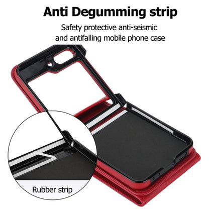 For Samsung Galaxy Z Flip5 Litchi Texture RFID Card Slot Phone Case with Ring Holder(Red) - Galaxy Z Flip5 Cases by buy2fix | Online Shopping UK | buy2fix