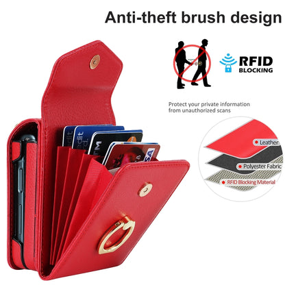 For Samsung Galaxy Z Flip5 Litchi Texture RFID Card Slot Phone Case with Ring Holder(Red) - Galaxy Z Flip5 Cases by buy2fix | Online Shopping UK | buy2fix