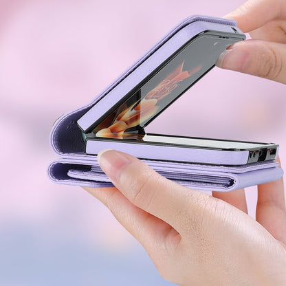 For Samsung Galaxy Z Flip5 Litchi Texture RFID Card Slot Phone Case with Ring Holder(Purple) - Galaxy Z Flip5 Cases by buy2fix | Online Shopping UK | buy2fix