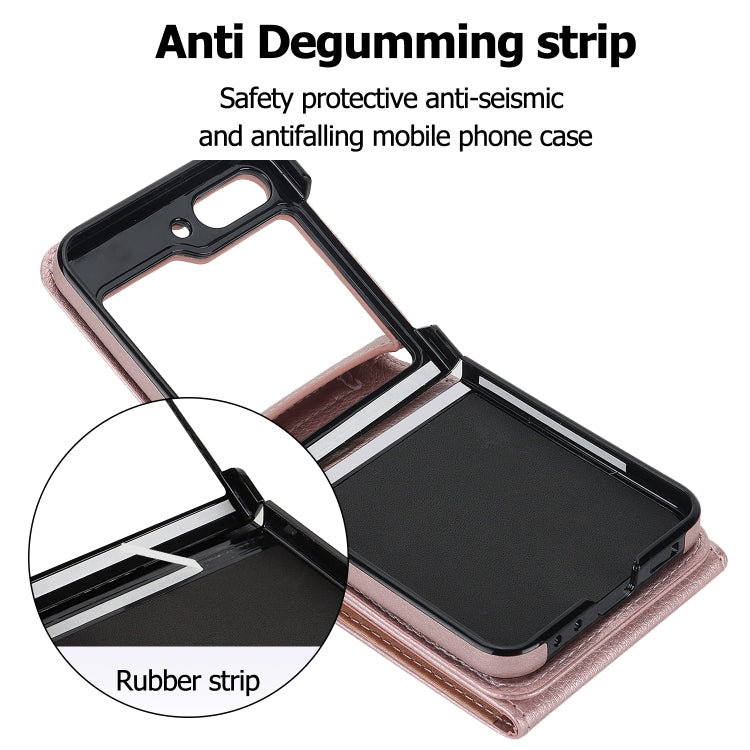 For Samsung Galaxy Z Flip5 Litchi Texture RFID Card Slot Phone Case with Ring Holder(Rose Gold) - Galaxy Z Flip5 Cases by buy2fix | Online Shopping UK | buy2fix
