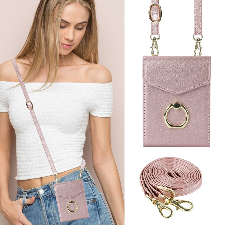 For Samsung Galaxy Z Flip5 Litchi Texture RFID Card Slot Phone Case with Ring Holder(Rose Gold) - Galaxy Z Flip5 Cases by buy2fix | Online Shopping UK | buy2fix